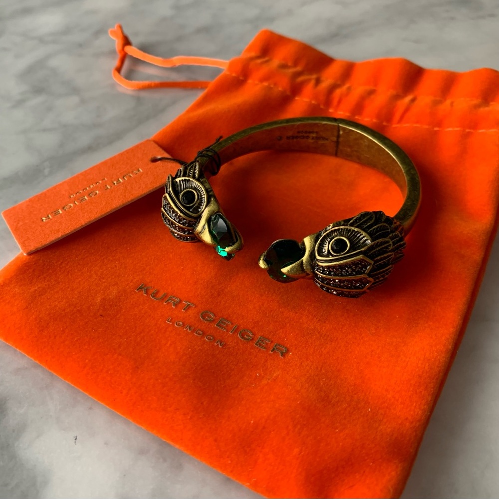 Kurt Geiger London Double Eagle Green Crystal Hinge Bangle Bracelet